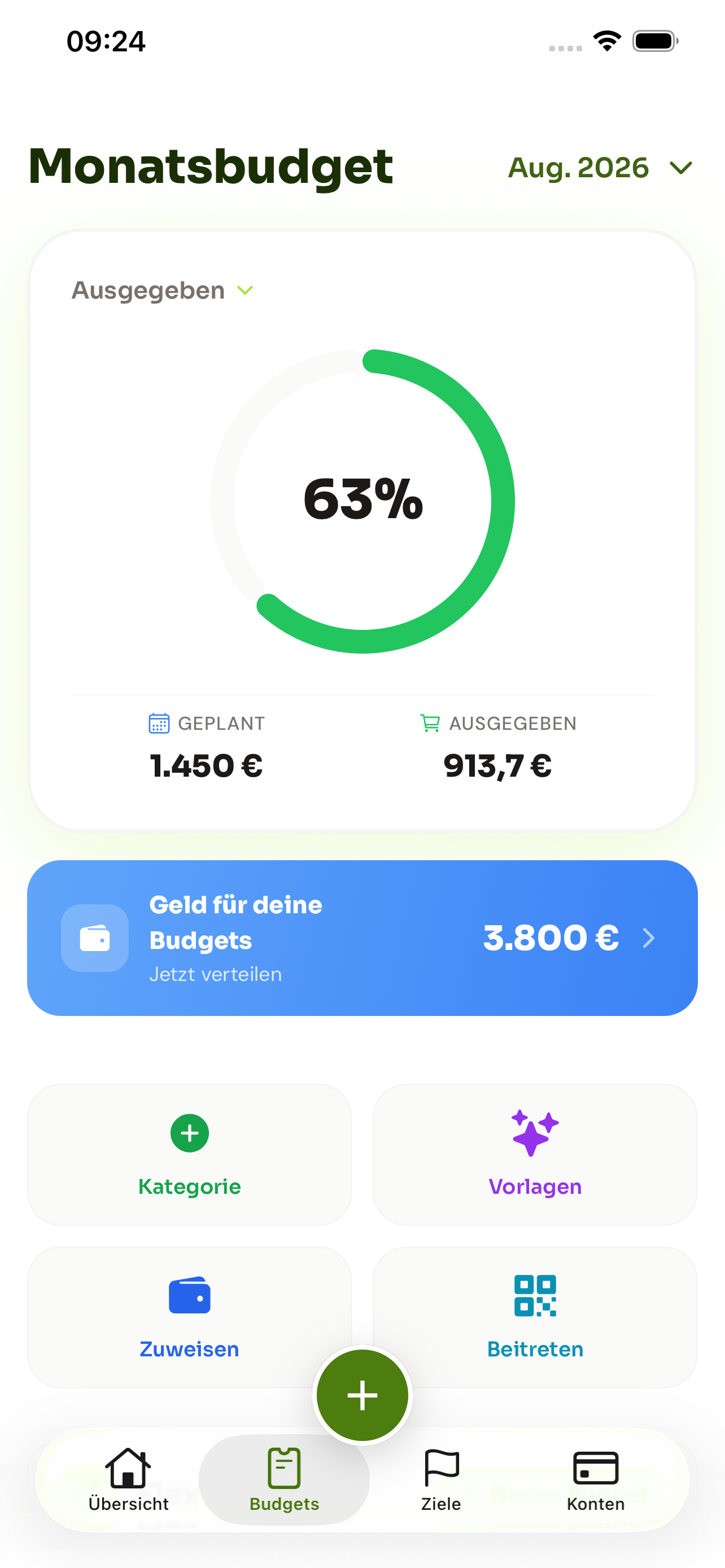 Plance Monatsbudget mit übersichtlicher Ausgabenverteilung